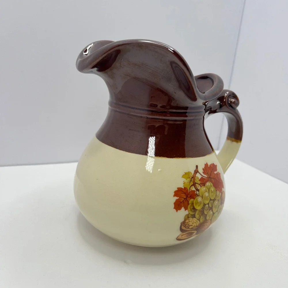 McCoy Grapes Pitcher 7515 Brown Cream Retro USA Vintage Pottery Jug Farmhouse